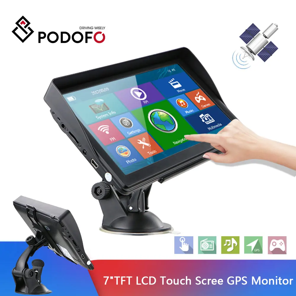 Podofo 7 ''samochody z ekranem dotykowym nawigacja GPS nawigacja GPS z darmowe mapy wbudowane 8GB ROM Radio FM MP3 MP4 pojazd samochodowy Podofo 7 ''samochody z ekranem dotykowym nawigacja GPS nawigacja GPS z darmowe mapy wbudowane 8GB ROM Radio FM MP3 MP4 pojazd samochodowy