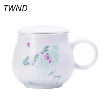 

340CC white ceramic tea cups with cover filter office water mug creative Jingdezhen drinkware 16.2