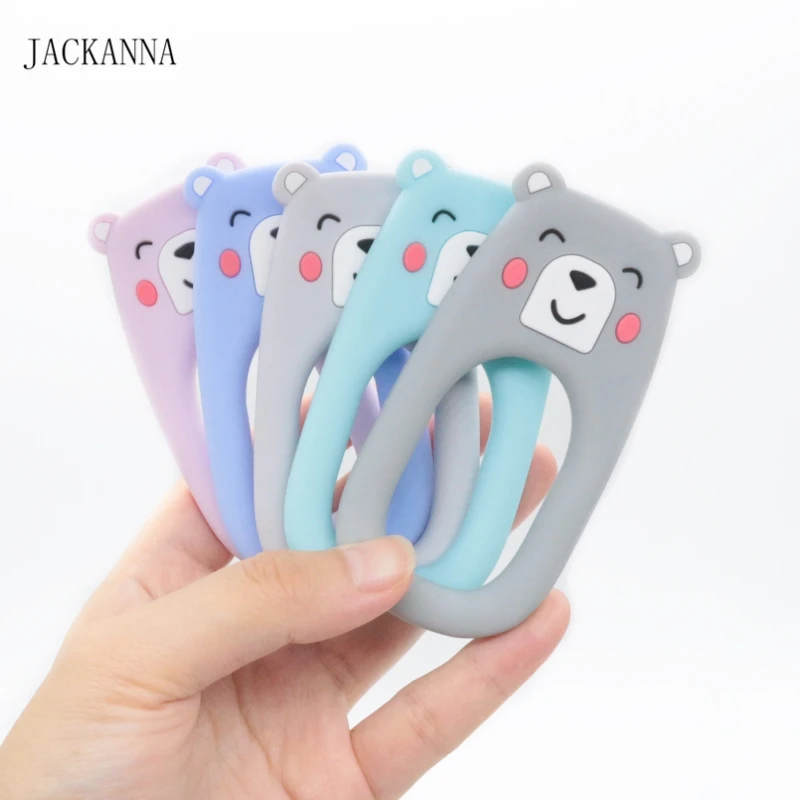 1PC Animal Shape Silicone Teether Wooden Ring Nursing Accessories Chewable Rattle Toy Circle Newborn Shower Gifts Baby Teether
