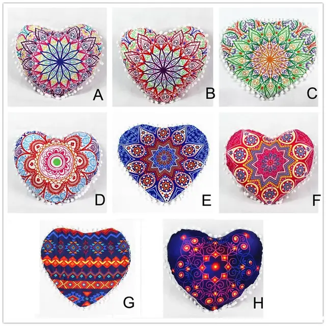 Home Garden Retro Indian Mandala Pillows Heart Shaped Bohemian Cushion Cover Sofa Outdoor Home Garden Retro Indian Mandala Pillows Heart Shaped Bohemian Cushion Cover Sofa Outdoor