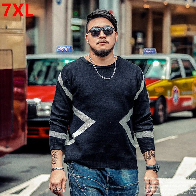 

Youth trend big size sweater round neck loose large size men's sweater autumn plus size the bottom line shirt 7XL 6XL 5XL 4XL