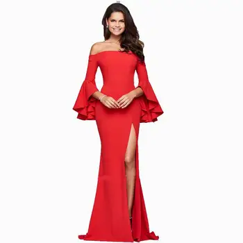 

Fashion Flare Sleeve 2018 Zipper Harajuku Spring And Summer New High-end Dress Sexy A Word Collar Split Irregular Dress