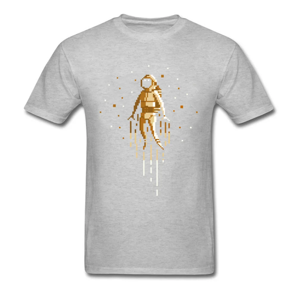 Funny astronaut Pixel art Funny T-shirts Round Collar 100% Cotton Men Tops T Shirt Short Sleeve April FOOL DAY Funny Tee Shirt astronaut Pixel art grey