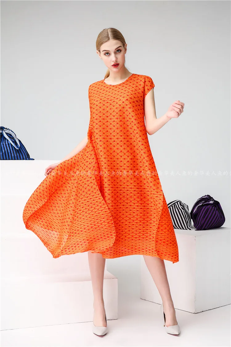 Miyake/ ; новое модное летнее бутон платье в горошек с круглым вырезом без рукавов