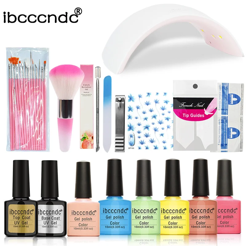 Nail Art Set Manicure Tools 24w Uv Led Lamp 6 Color Uv Gel Varnish Base