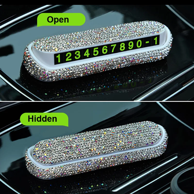 Diamond Crystal Hideable Temporary Car Parking Card Phone Number Card Plate Telephone Number Card R