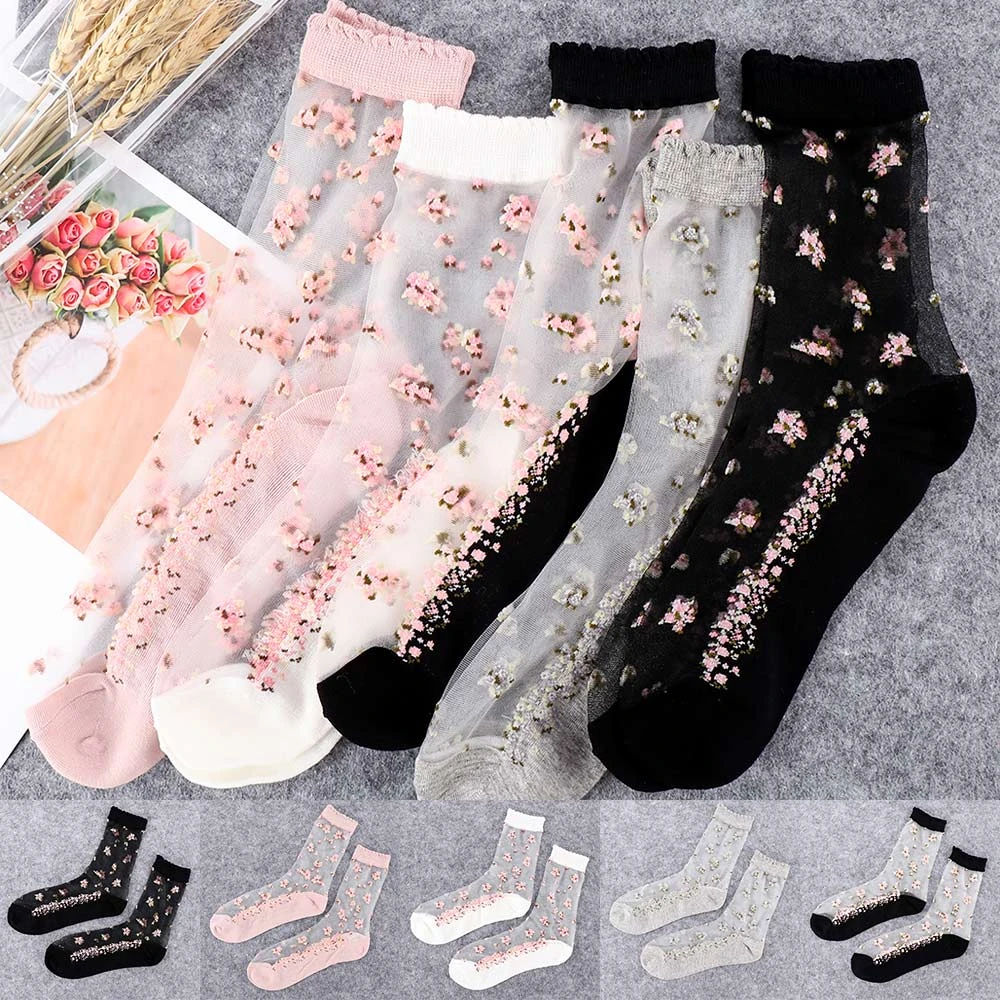 Spring Summer Women's Socks Cool Crystal Silk Socks Short Tube Jacquard Socks Spring Summer Women's Socks Cool Crystal Silk Socks Short Tube Jacquard Socks