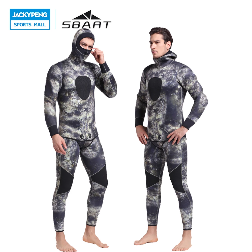 

SBART 5MM Neoprene Scuba Diving Neoprene Surf Camouflage Spearfishing Wetsuits For Underwater Hooded 2-pieces Diving Equipment