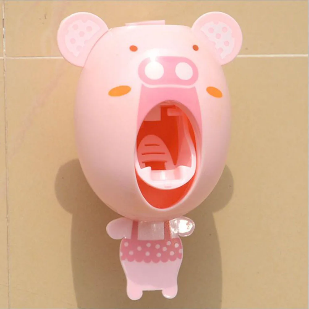 Креативный мультяшный автоматический диспенсер для зубной пасты, настенный держатель, набор для ванной комнаты - Цвет: pig