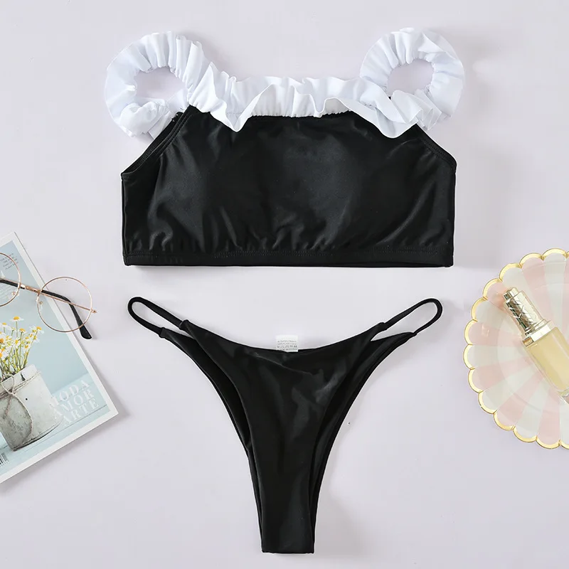 

Roseheart Summer White Black Halter Sexy Bikini Sets Women Swimsuit Bikini Strapless Swimwear Low Waist Bathing Suit Female