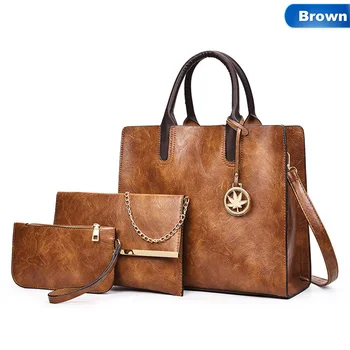 

Vintage Leather Bag Female 3 Sets Crossbody Bag Handbag+Small Purse Ladies Large Capacity Women Shoulder Bag