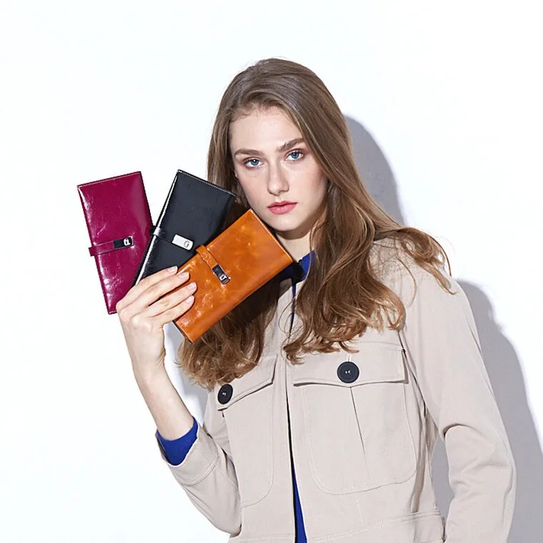 

2019 classic waxed wallet for men with large capacity multi-function wallet for women