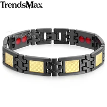 Прямая поставка, черные золотые мужские браслеты для здоровья, магнитные браслеты, браслет из нержавеющей стали, ювелирные изделия для мужчин 21 см KB581