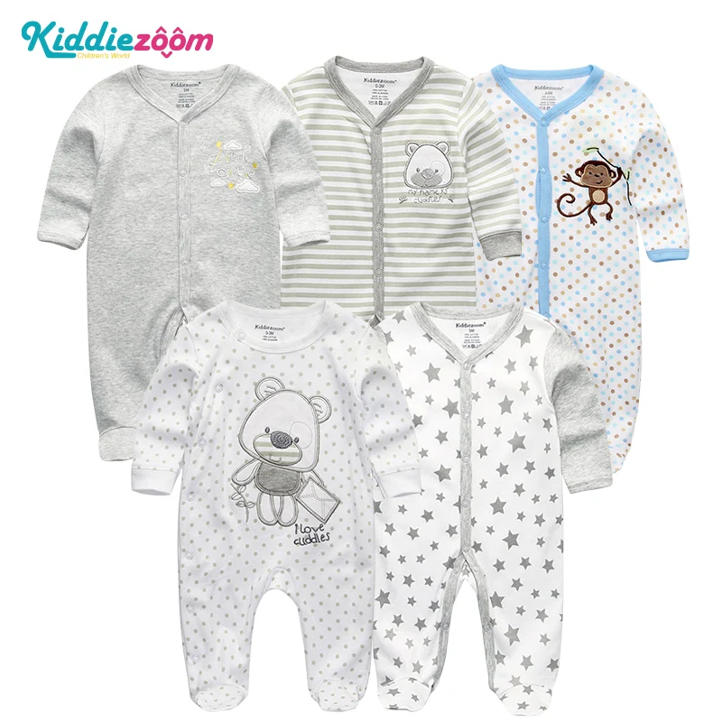4/5 unids/lote Unisex Top calidad mamelucos de bebé de manga larga de algodón o-Cuello 3,6 9,12 M recién nacido niños y niñas ropa De bebé