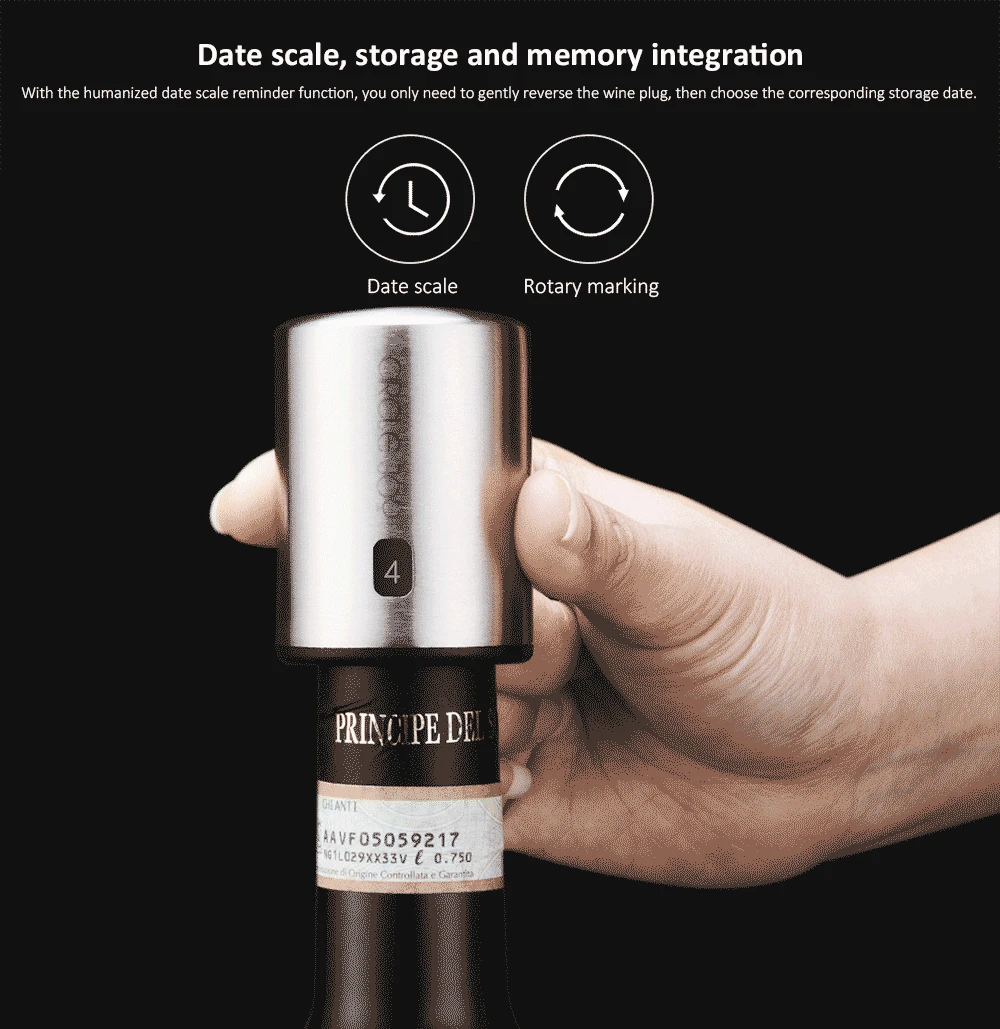 Circle Joy Stainless Steel Wine Bottle Stopper with Vacuum Memory from Xiaomi Youpin- Silver