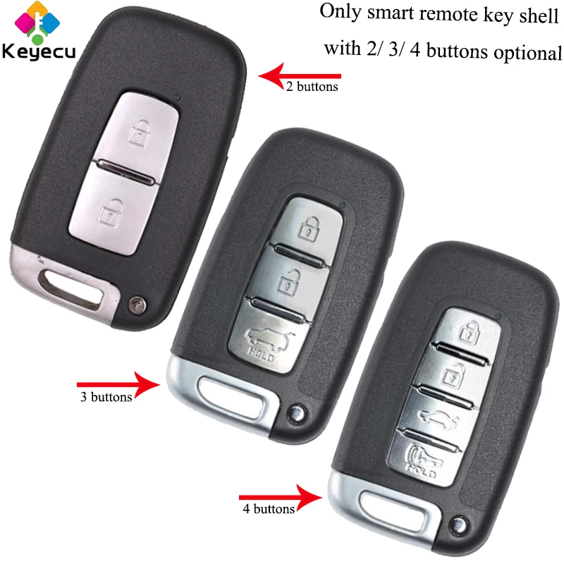 

KEYECU Replacement Smart Remote Key Shell - 2/ 3/ 4 Buttons & Uncut Blade- FOB for Hyundai Equus Genesis Veloster Elantra Sonata