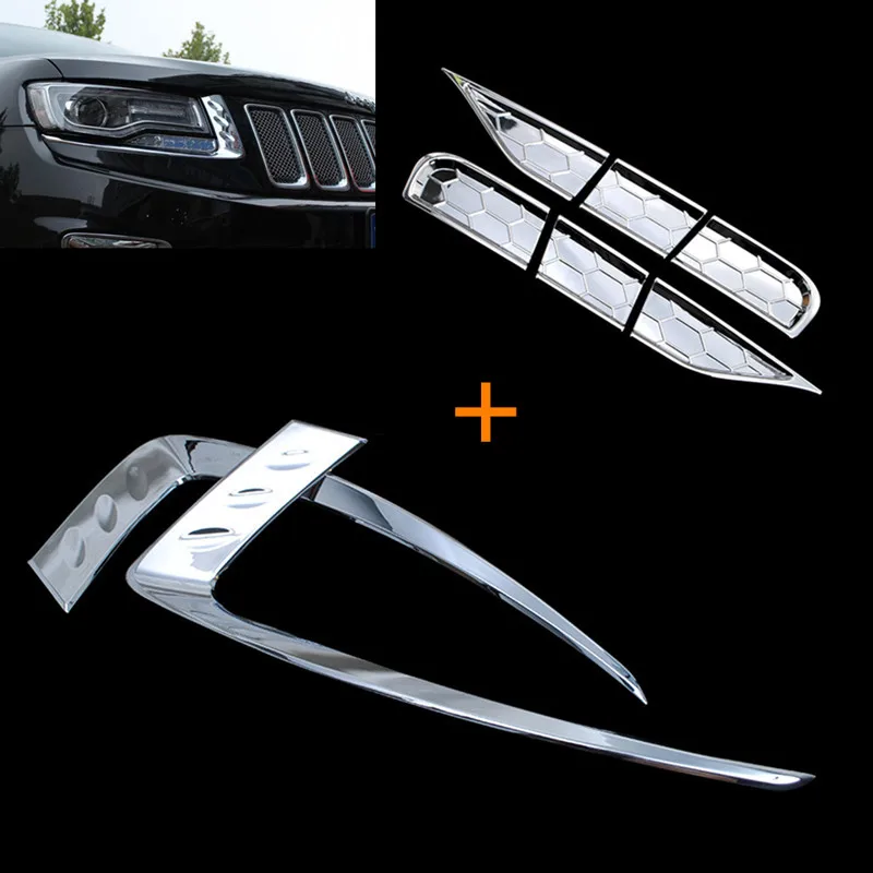 

For Jeep Grand Cherokee 2014 - 2016 Front Headlight Spray Cover Trims + Headlight Cover Trim Chrome Eyebrow Garnish Car Styling
