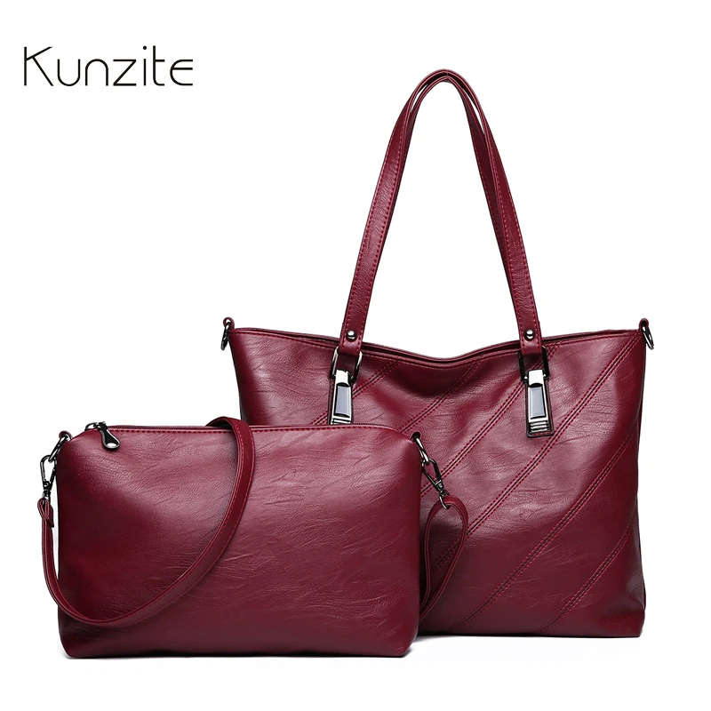 

KUNZITE Women's Patchwork Leather Handbag Large Capacity Tote Composite Bag For Ladies And Girls Casual Messenger Shoulder Bags
