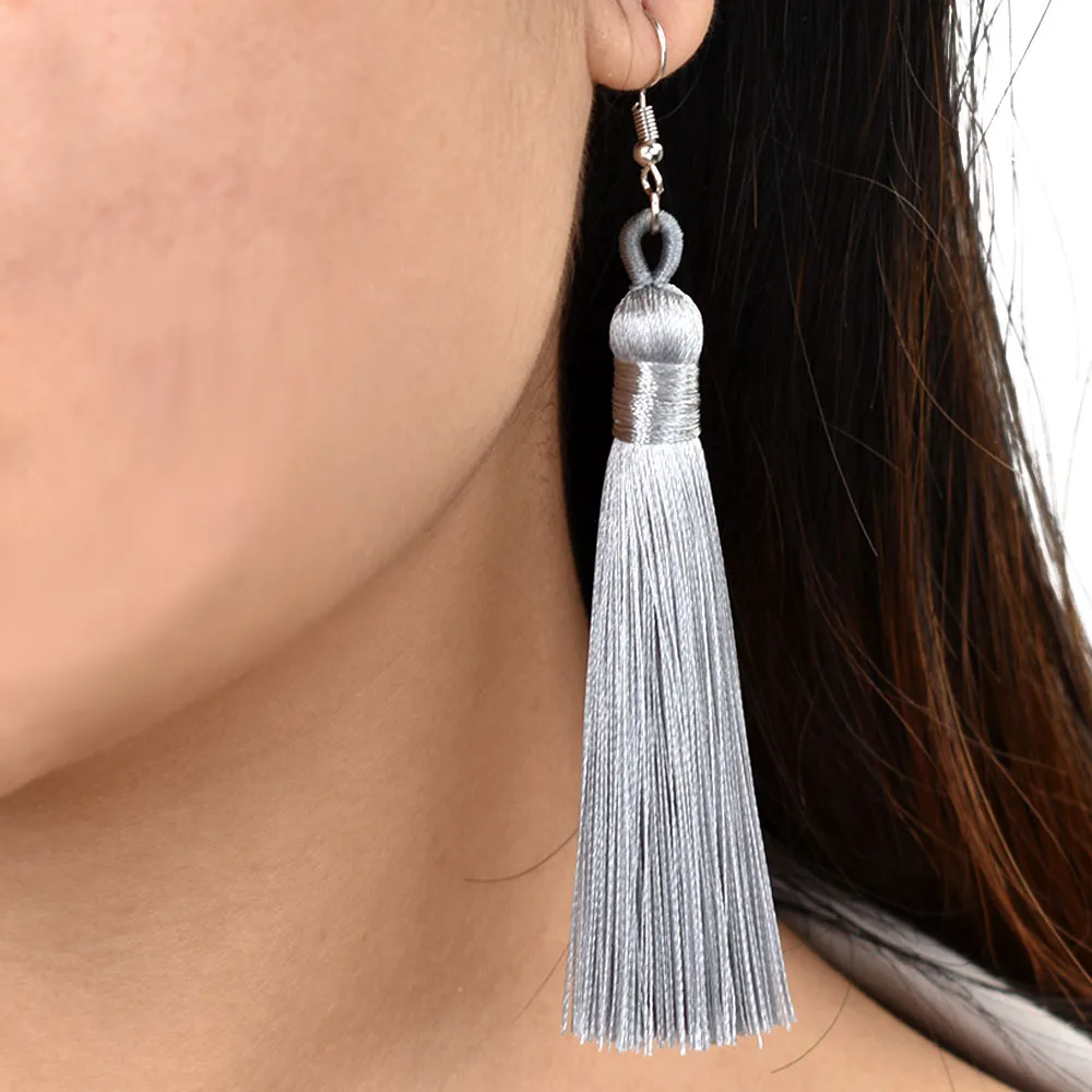 Chadestinty Long Tassel Earrings For Women Bohemia Drop Earrings Silk