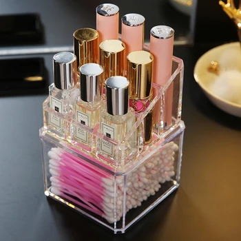 

New Arrival Clear Makeup Cosmetic Split Holes For Lipstick Cotton Swab Acrylic Storage Desk Display Box Sundries Case C27