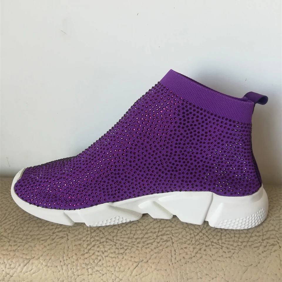 

2019 Spring Autumn Women's Fashion Stretch Sock Shoes High Quality Handmade Rhinestones Sneakers Knit Sock Sneakers Shoes Women