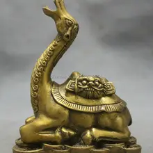 Народные Китайский Чистой Латуни Львиная Голова Мешок Верблюда Лама На Богатство Монета Статуя Животных