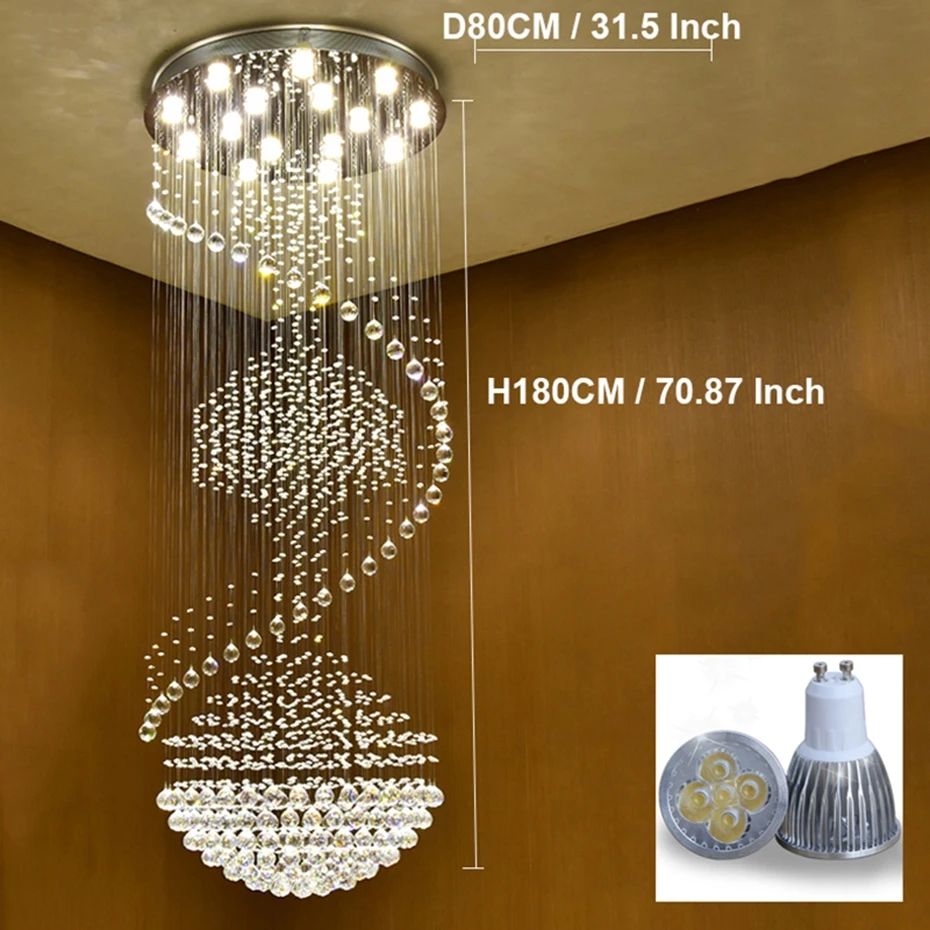 Современный K9 большой светодиодный светильник в виде спирали для гостиной, хрустальные люстры, светильник для лестничной лестницы, витрина для спальни, гостиничного зала