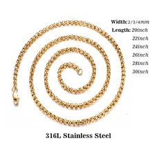 

316L Stainless Steel Titanium Rolo Square Bead Chain Necklace Gold Black Sliver Cable Link Chain 20-30inch Length 2-4mm Width