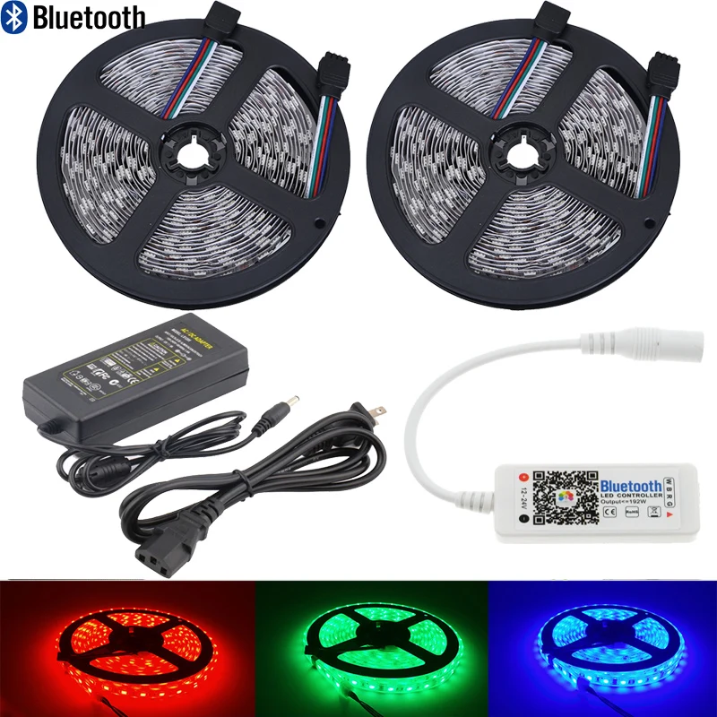 5050 RGB Bluetooth LED светодиодные полосы 5 м 10 м полный комплект Водонепроницаемый IP65 RGB контроллер Bluetooth LED контроллер DC12V США ЕС адаптер