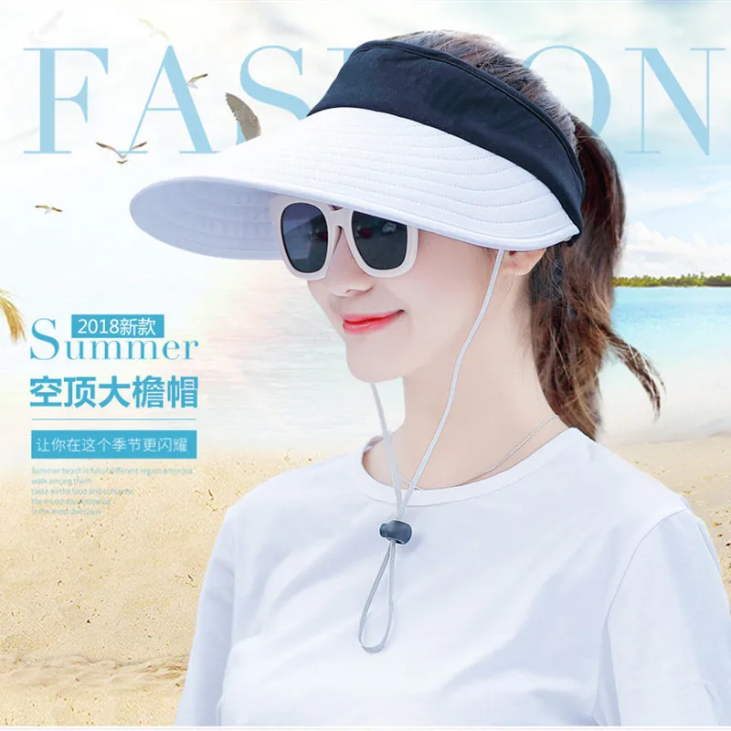 

1PCS Women Summer Sun Hats Pearl Packable Sun Visor Hat with Big Heads Wide Brim Beach Hat UV Protection Female Cap