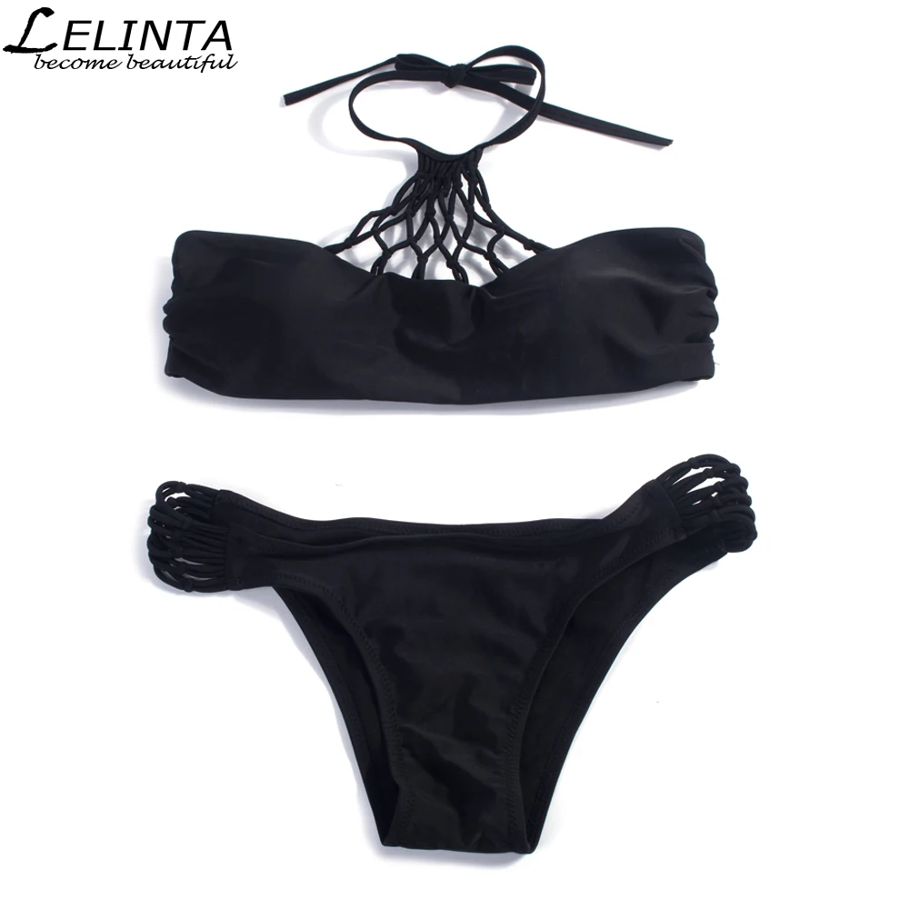 LELINTA Women Bikini Set Black White Wrapped Chest Swimsuit Top Swimwear Padding Bikini Brazilian Thong Bottom Bathing Suit