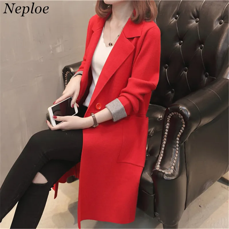 

Neploe 2019 New Autumn Solid Cardigan Turn-down Collar Long Sleeve Sueter Pockets Button Korean Fashion Women Sweater 67868