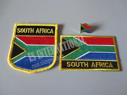 

National Flag Embroidery Patches and Metal Flag Lapel Pin SOUTH AFRICA