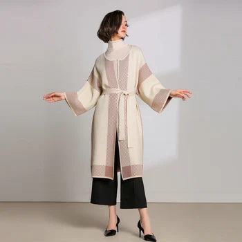 

2019 High End Winter Long Cardigan Women Plus Size Autumn Cashmere Sweater With Belt Long Sleeve Harajuku Knitted Sweater Female