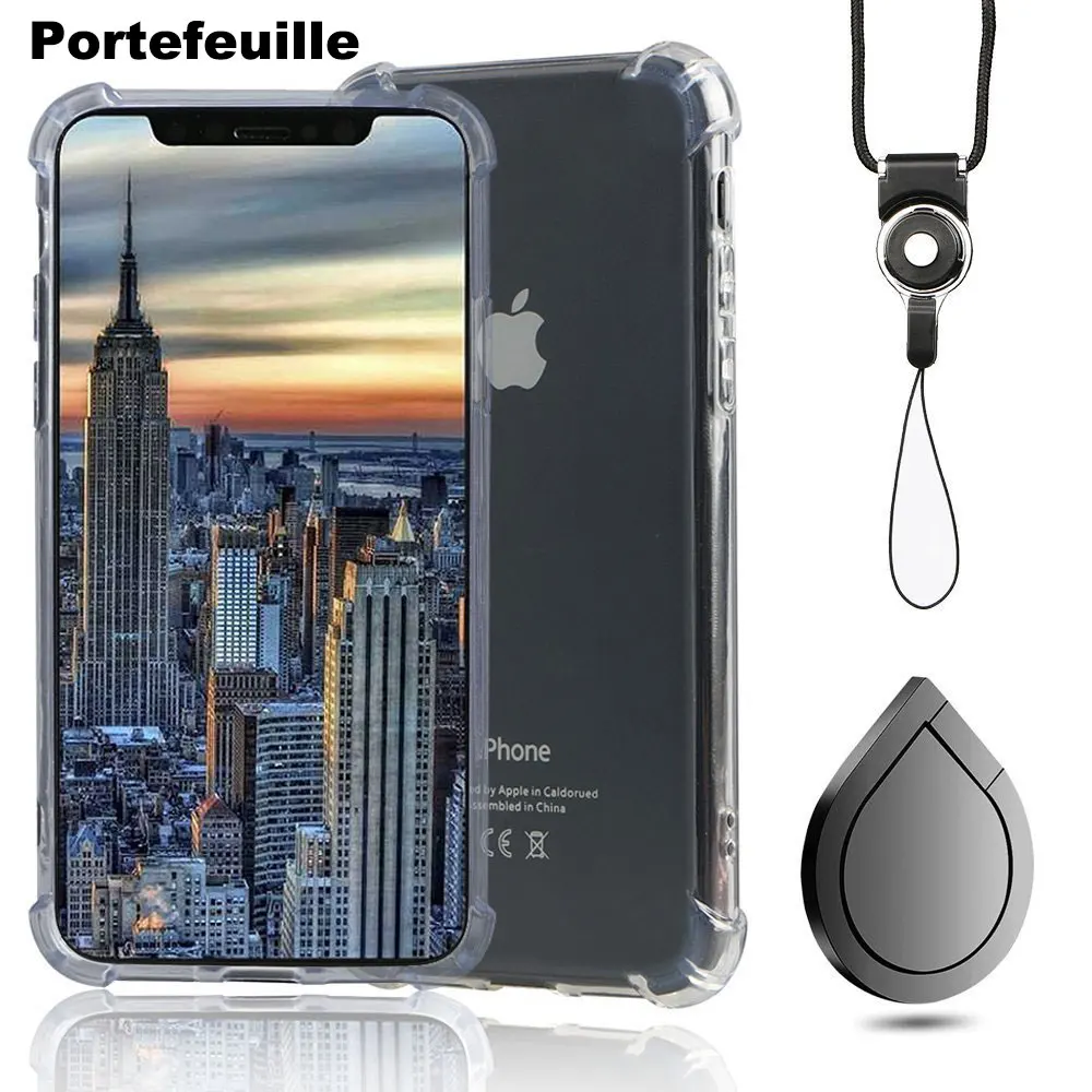 Portefeuille 3в1 Для iPhone X 7 Plus 8 6 S 5 5S SE TPU Мягкий защитный чехол держатель для кольца на