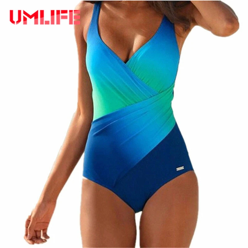 

UMLIFE One Piece Swimsuit 2019 New Swimwear Women Plus Size Bathing Suit Sexy Bodysuit Vintage Summer Beachwear Swimwear Female