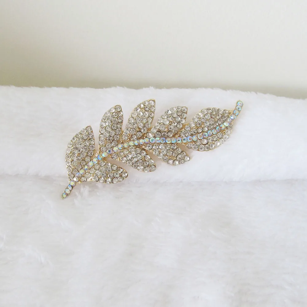

3.2*8cm rhinestone leaves fancy brooch,1pcs/lot,high quality luxury decoration women brooch,golden base clear ab fashion pin