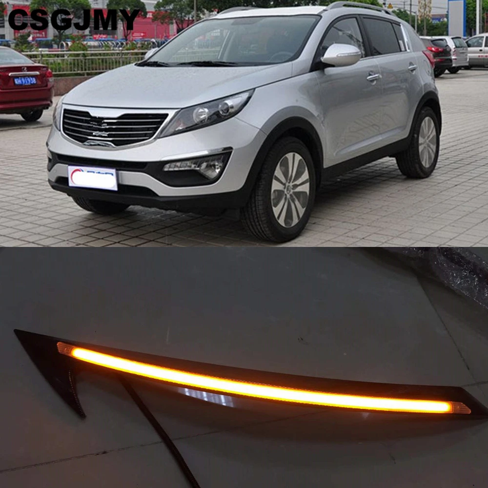 Автомобильный мигающий светодиодный светильник 2 шт. для Kia Sportage 2011- DRL, дневной ходовой светильник, реле сигнала поворота, автомобильный головной светильник, украшение для бровей