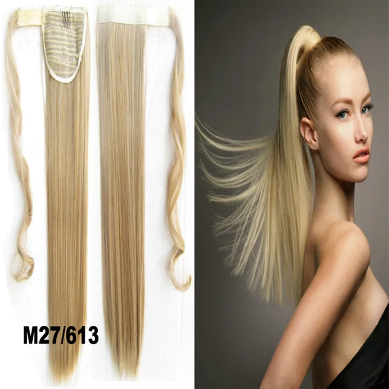 1PC 22inch 90g  Synthetic Long Straight Clip In Ribbon Ponytail Hair Extension hairpiece pony Tail Hair Pieces
