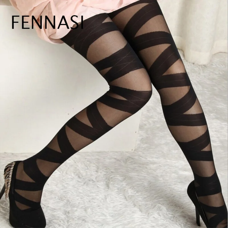 Fennasi Stripe Sexy Woman Pantyhose High Waist Slim Body Thin