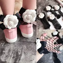 Women White Rose Socks New Fashion Women Glitter Bow Flower Mesh Sexy Fishnet Net Girl Low Ankle Socks Hosiery