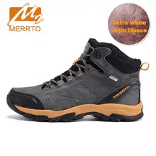 MERRTO Waterproof Hiking Boots For Men Outdoor Genuiner Leather Mens Hiking Shoes Winter Fleece Warm Snow Boots Trekking Shoes