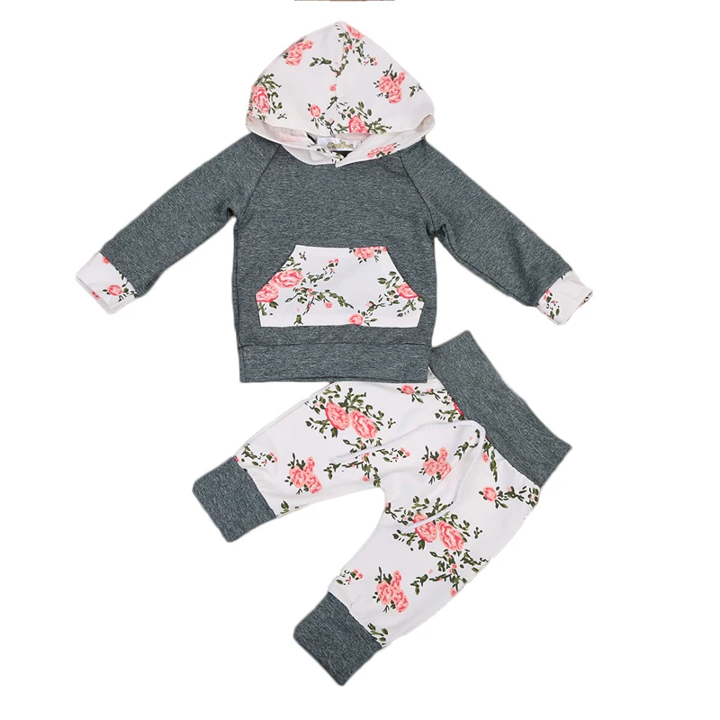 2 предмета! одежда с цветочным принтом для новорожденных мальчиков и девочек топы с длинными рукавами и капюшоном+ длинные штаны с цветочным принтом леггинсы комплект одежды из 2 предметов