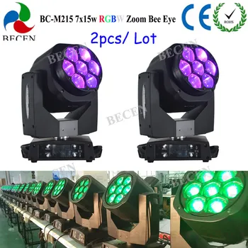

2pcs 7x15W Bee Eye Led Moving Head Light RGBW 4in1 zoom moving wash stage dj lighting for party