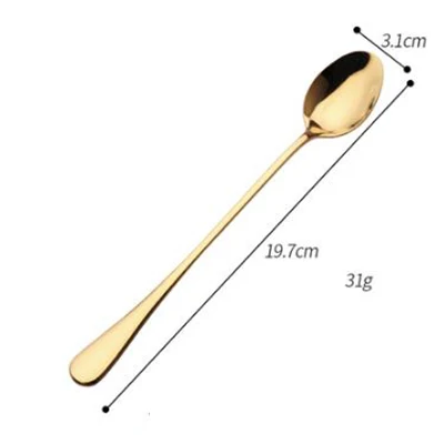 19.7x3.1cm-gold Нержавеющая сталь круглая ложка с длинной ручкой для супа с Чай k Чай йогуртное мороженое для дома, отеля, Ресторан - Цвет: 19.7x3.1cm-gold