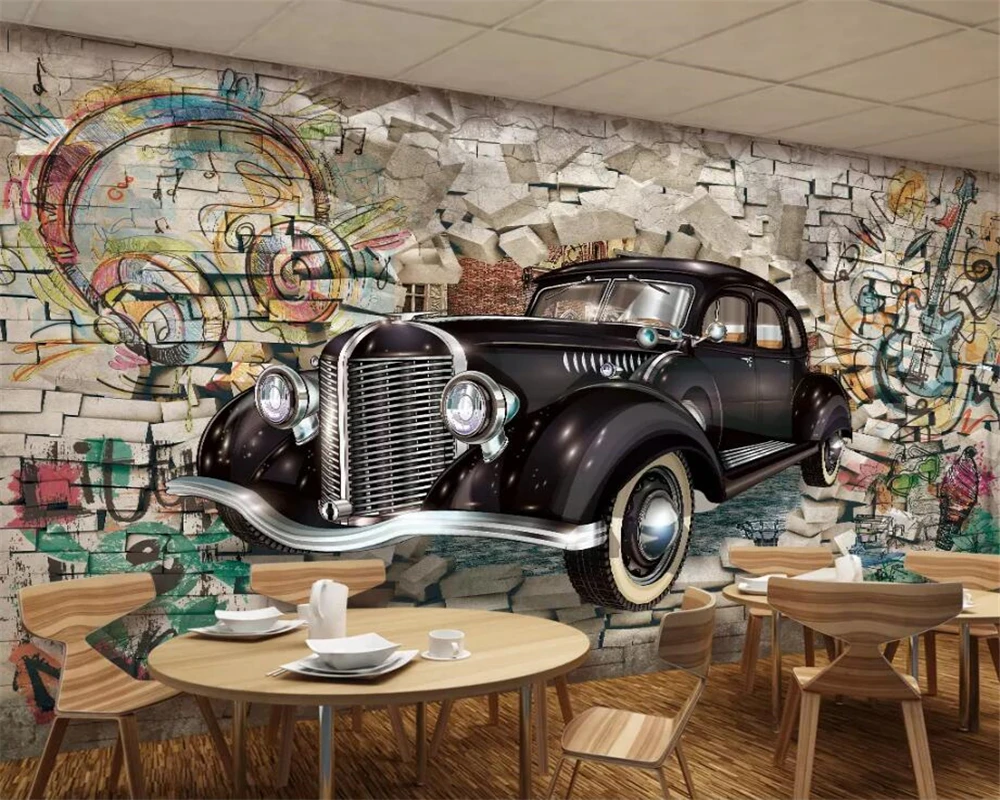 

beibehang Custom Wallpaper Papel de parede 3D Photo murals Vintage Car Walking Stereo Restaurant Bar Mural Background wall paper