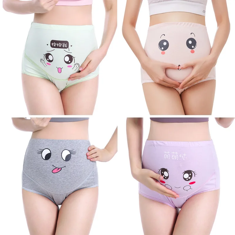 

4PCS/Lot Cotton Pregnant Panties Cute High Waist Belly Support Underwear Cartoon Briefs Maternity Intimates Pregnancy Clothes