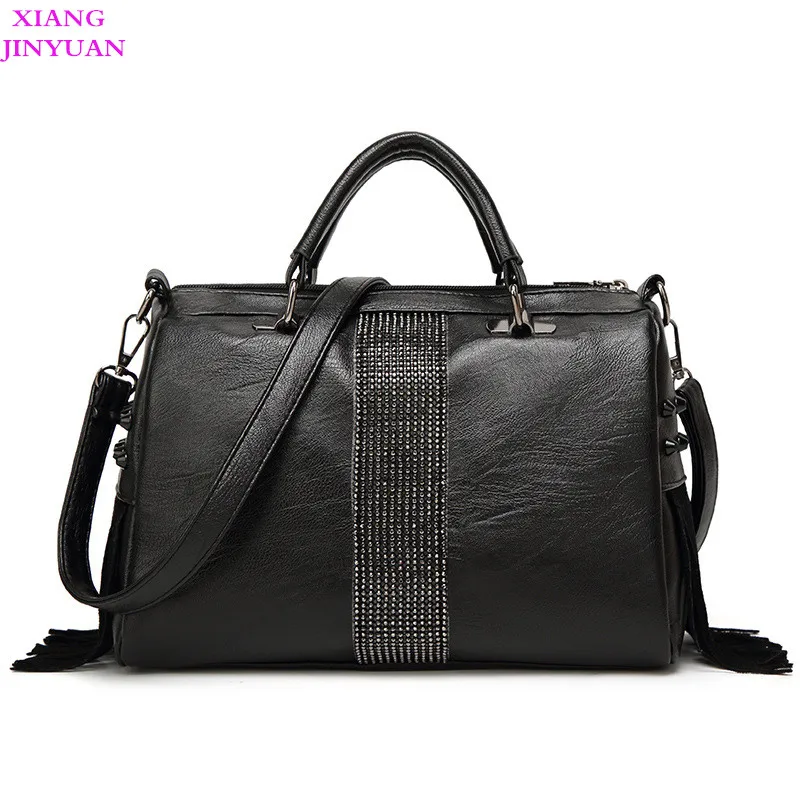 

Women 2017 Fall Winter New Shoulder Totes Kpop PU Messenger Bag Personaltiy Ladies Handbag Fashion Graceful Travel Big Black Bag