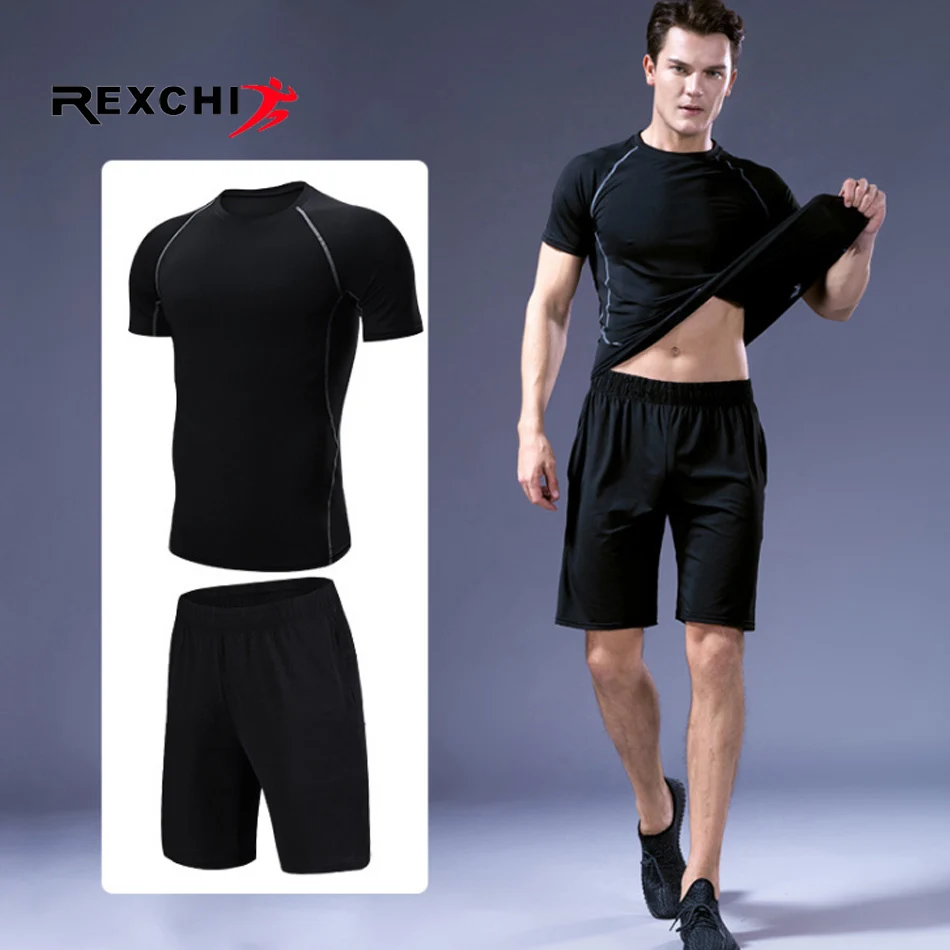 2 Pcs Set Men Sports Suit Compression Underwear Outdoor Running Jogging Clothes T Shirt Pants Gym