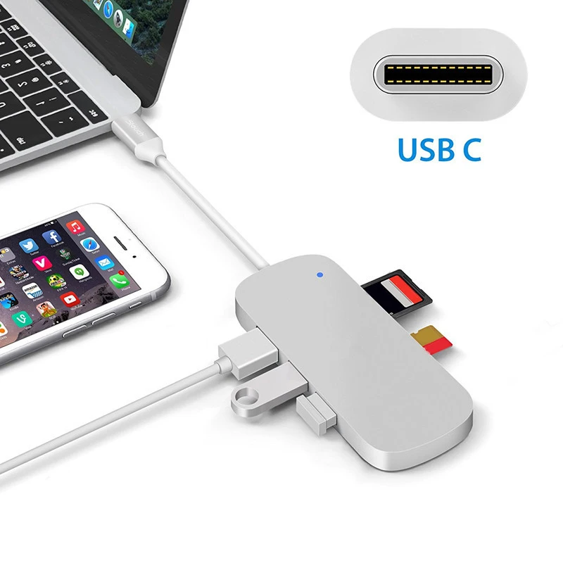 USB C концентратор type C Thunderbolt 3 док-станция 5 в 1 USB-C адаптер Dongle Combo с USB 3,0 портами TF слот Micro SD карта для MacBook Pro